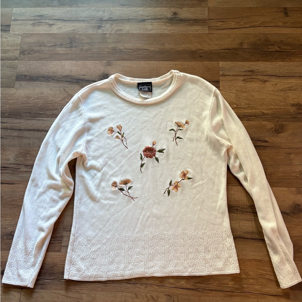 Vintage Southern Lady Cream Embroidered Sweater